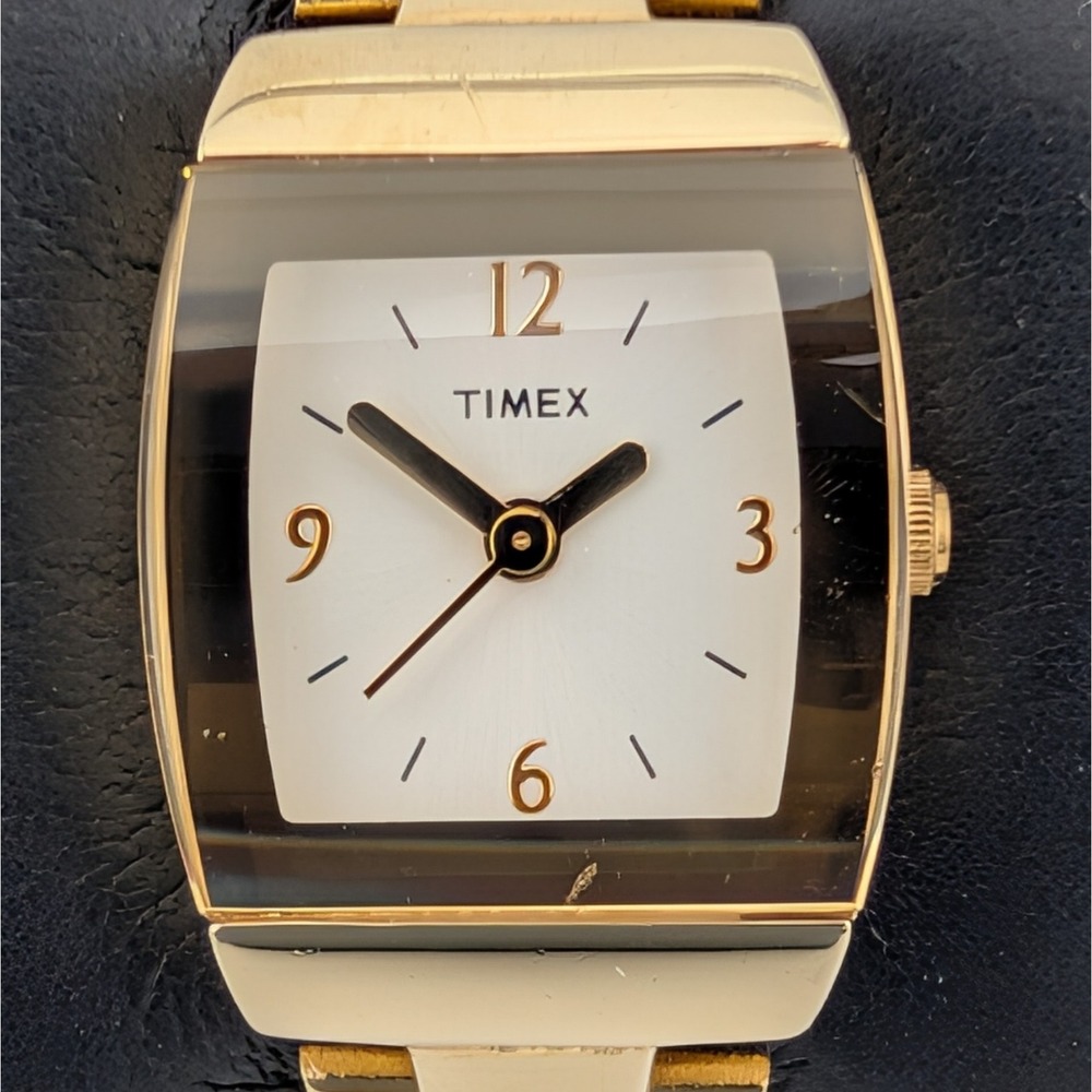 Timex Gold Tone Petite Bangle Cuff Watch White Dial Dress Watch Y2K - Picture 2 of 10